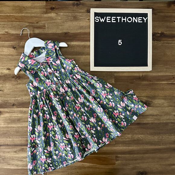 NEW SweetHoney Sleeveless Linen Molly Dress Parade Floral Blue Green Pink Spring - Picture 1 of 9